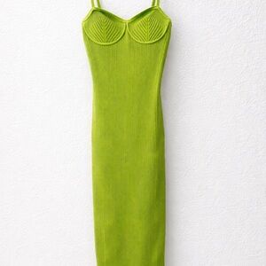Helmut Lang Lime Sculpted Ribbed Midi Slip Dress